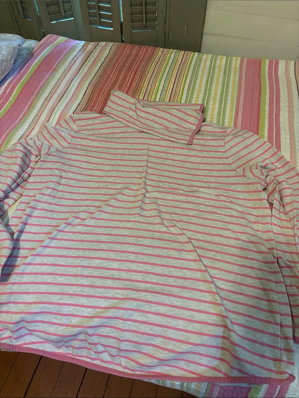Talbots Pink & White Striped Long Sleeve Mock Neck Tee